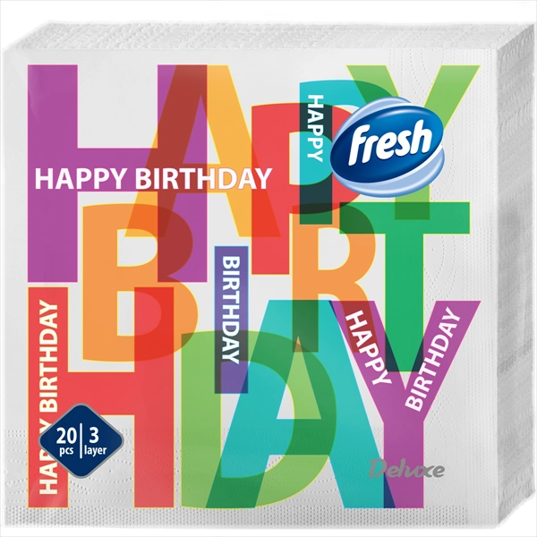 FRESH PAPIRNA SALVETA DELUXE HAPPY BIRTHDAY 3 SLOJA 33X33CM 20KOM