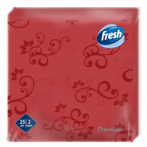 FRESH PAPIRNA SALVETA PREMIUM DEKOR CRVENA 2 SLOJA 38X38CM 25KOM