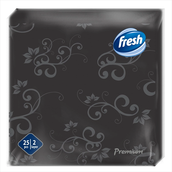 FRESH PAPIRNA SALVETA PREMIUM DEKOR CRNA 2 SLOJA 38X38CM 25KOM