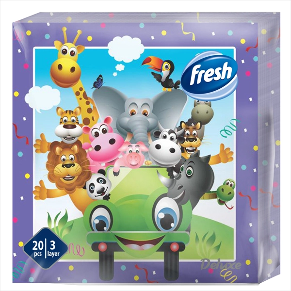 FRESH PAPIRNA SALVETA DELUXE VESELA DŽUNGLA 3 SLOJA 33X33CM 20KOM