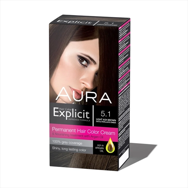 AURA EXPLICIT BOJA ZA KOSU 5.1 SVETLO PEPELJASTO SMEĐA